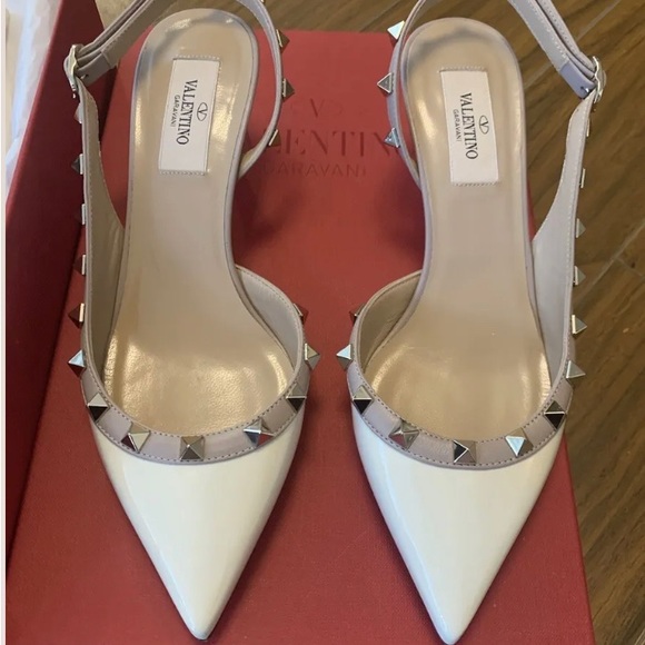 Patent Leather White Rockstud Heels NEW Valentino Rockstud Patent
